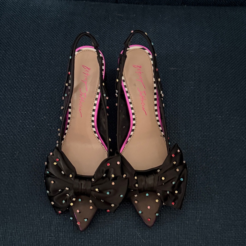 Black Embellished Bow Slingback Heels - Picture 3 of 4